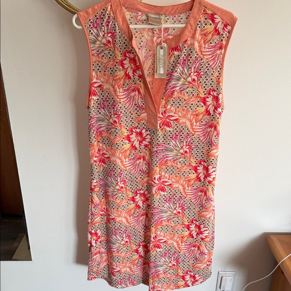 NWT Tropical Floral Sleeveless Dress, peach colored